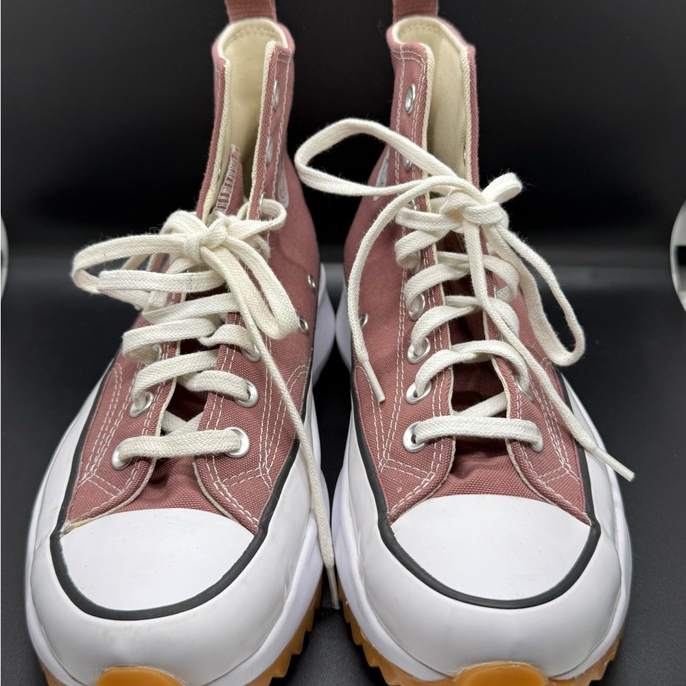 Stylish Pink and White High-Top Sneakers